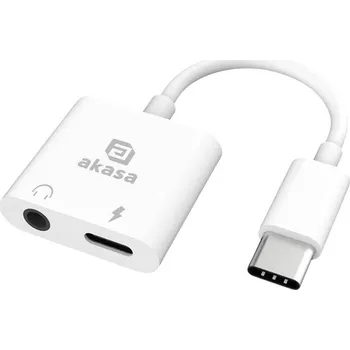 Elektrická zásuvka Akasa USB-C®, audio adaptér [1x USB-C® - 1x Sluchátka (konektor 3,5 mm), USB-C® zásuvka (nabíjení)] AK-CBCA30-08WH 8 cm