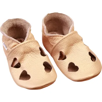 Capáčky EVTODI Kožené capáčky s koženou podrážkou se srdíčky 2-3 roky Béžová 24,5