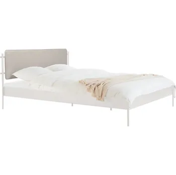 Postel noo.ma Béžová kovová dvoulůžková postel Eton 140 x 200 cm s béžovým čelem a roštem