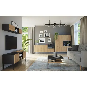 Obývací stěna Obývací pokoj BOLSENA, černý mat/dub artisan + vyzvednutí ZDARMA