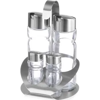 Nádoba na olej a ocet Hendi 465356 Menážka čtyřdílná, nádoba na sůl, pepř, ocet, olej