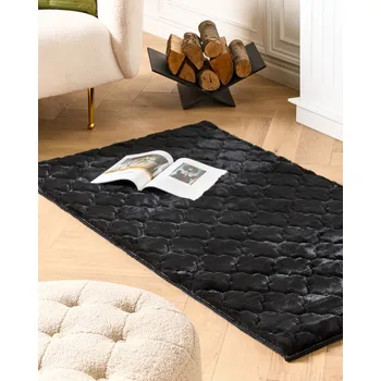 Koberec Koberec z umělé zaječí kožešiny černý 80 x 150 cm umělá polyesterová kožešina měkký huňatý se vzorem a vysokým vlasem	 Beliani