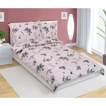 Povlečení Bellatex Povlečení krepové Louka šedá, růžová 140x220, 70x90 cm