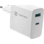 Univerzální USB nabíječka Natec RIBERA GaN 1X USB-A + 1X USB-C 65W, Bílá