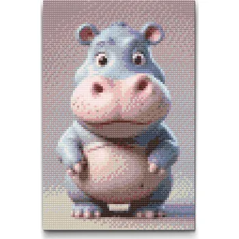 Diamantové malování Diamantové malování - Hrošík pro děti Velikost: 20x30cm, Rámování: Pouze srolované plátno, Diamanty: Čtvercové