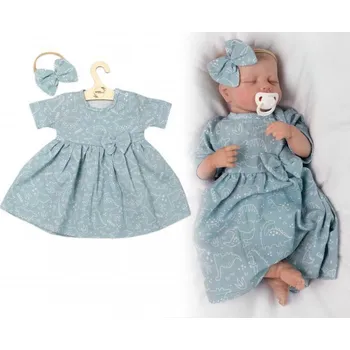 Dětská móda Baby Nellys Mušelínové šatičky + čelenka 2-dílná sada Dino, Baby Nellys, mátové Vel. 98