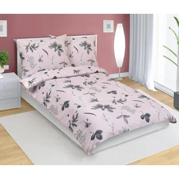 Povlečení Bellatex Povlečení bavlněné Louka šedá, růžová 140x200, 70x90 cm