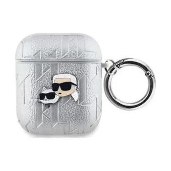 Pouzdro na mobilní telefon Karl Lagerfeld PU Embossed Karl and Choupette Heads Pouzdro pro AirPods 1/2 Silver