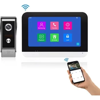 Sada domovního alarmu Tuya Smart Digitalní zvonek PST-DB10 2,0 MP, 7palcový dotykový Wi-Fi monitor, Detekce pohybu 1080P