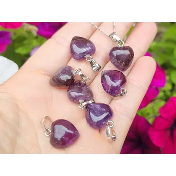 Přívěsek Ametyst přívěsek malé srdce 15 mm bižuterní úchyt