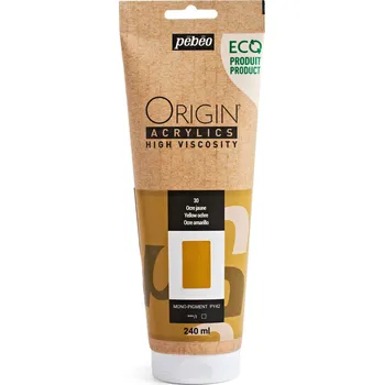 Vodová barva Akrylová barva Pébéo Origin Acrylics - 30 Yellow Ochre Objem: 240 ml