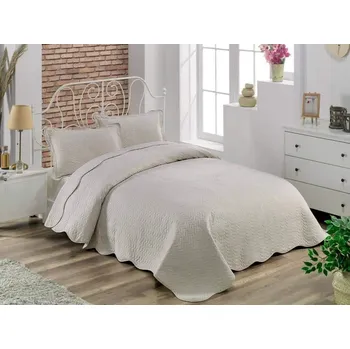 Přehoz na lůžko Přehoz bavlněný Deluxe jednobarevný béžový TiaHome 220x240cm + 2ks 50x70cm