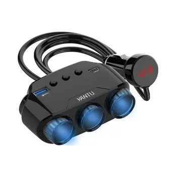 Elektrická zásuvka CL rozbočovač zásuvek do zapalovače LM21 - 3 zásuvky + 1x USB A 1x USB C, 122W, černá