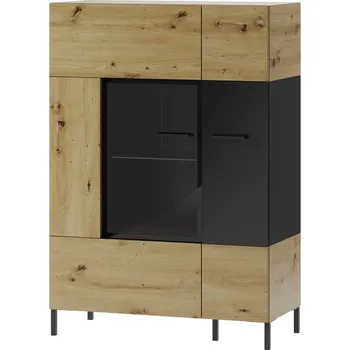 Knihovna Vitrína LUCAS 15 nízká, dub artisan/černá mat