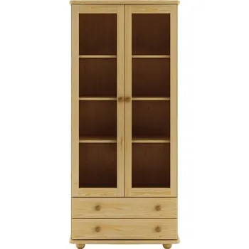 Knihovna Vitrína WK-115 se šuplíky, masiv Barva: moření ořech
