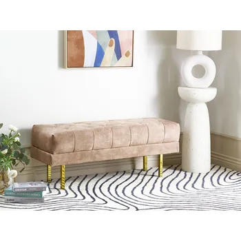 Taburet Lavice taupe sametová čalouněná látka kovové zlaté nohy taburetka k posteli podnožka glamour styl ložnice Beliani