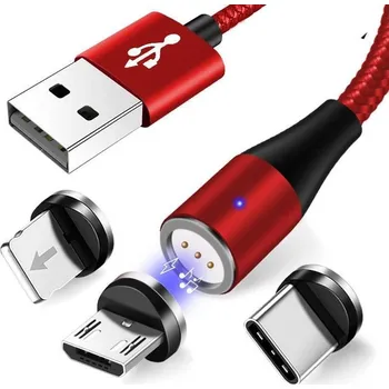 USB hub Interlook AM60 | 3v1 1M | 5A magnetický kabel pro rychlé nabíjení a přenos dat | 3 tipy Červená