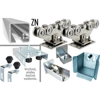 Sada pro výrobu samonosných posuvných vrat do šířky průjezdu 6,5 m, s pozinkovaným C-profilem, 9rolek 80x80x5 (SADA-06-ZN-K9) Typ vedení větší sada: Boční vedení
