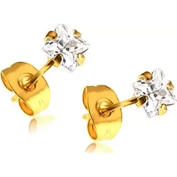 Náušnice Blýskavé náušnice - ocel 316L, zlatý odstín, čtvercový zirkon čiré barvy, puzetky