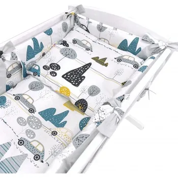 Příslušenství pro dětskou postel a kolébku 6-dílná sada do kolébky Auta v aleji, šedá, zelená, Rozměry 90x40