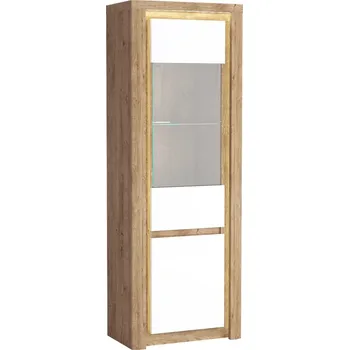 Obývací stěna Vitrína vysoká LABRO s LED osvětlením, dub ribbeck/bílá lesk