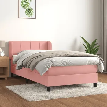 Postel vidaXL Box spring postel s matrací 100x200 cm samet [3127479] Barva: Růžová