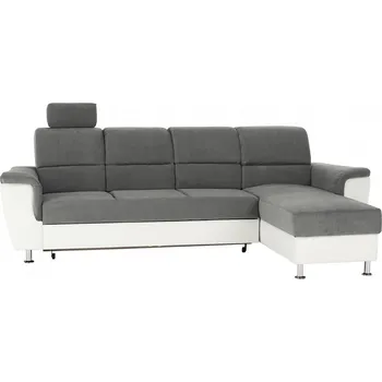 Sedací souprava Rohová sedací souprava SANTIAGO ROH MALÝ, rozkládací, pravá, eko bílá/látka šedá