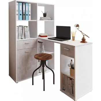 Psací stůl Psací stůl MINESON s regálem, bílá/beton