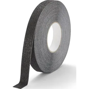Výstražná páska Černá korundová chemicky odolná protiskluzová páska FLOMA Super Chemical Resistant - 18,3 m x 2,5 cm a tloušťka 1 mm