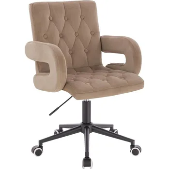 Otočné křeslo Velen velur na černé podstavě s kolečky - tmavě béžová