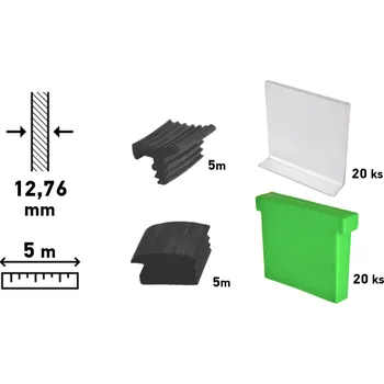 Stavební profil Sada příslušenství pro ukotvení skla o tloušťce 12,76 mm do 5 m dlouhého profilu