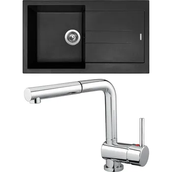 Kuchyňský dřez Set Sinks (dřez Amanda 860 NANO Nanoblack N6 + baterie Mix 3 P Chrom - lesklý) AM860N6MI3PCL