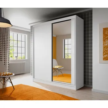 Šatní skříň BELARIA 03 (BELLA 03=4 balíky) - ŠATNÍ SKŘÍŇ 180 - 2 dvéřová - korpus bílá mat / dveře bílá mat/ zrcadlo(IZ) (K150-E)