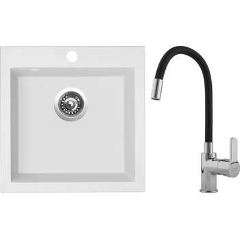 Kuchyňský dřez Set Sinks G528 (dřez Viva 455 Milk 28 + baterie Flexia lesklá)