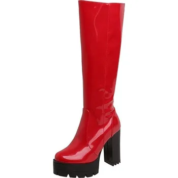 Dámské kozačky Lakované kozačky na vysokém podpatku GoodDayGirl Fashion Barva: Červená, Velikost: 36
