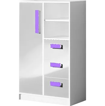 Komoda Dětská skříňka GULLIWER 5 bílá lesk/fialová
