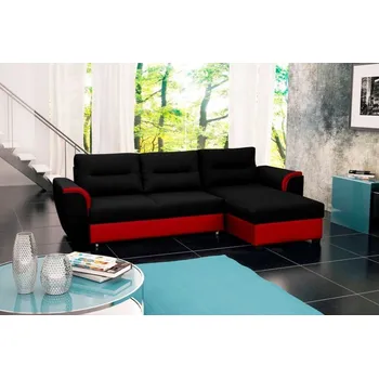 Sedací souprava Falco Rohová sedací souprava Tommy, rozkládací s úložným prostorem, pravá, černá Inari 100/červená Soft 10