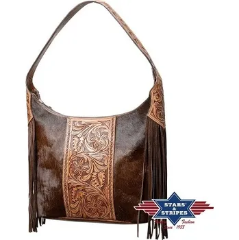 Kabelka Stars and Stripes zdobená kožená taška SaS-11 hnědá