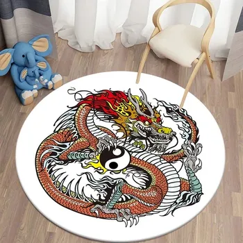 Koberec Kulatý protiskluzový koberec do obýváku motiv Drak - 4,160 cm x 160 cm