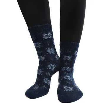 Dámské ponožky Vlněné termo dámské ponožky v tmavě modré barvě s bílými vločkami, VELIKOST 39 - 42