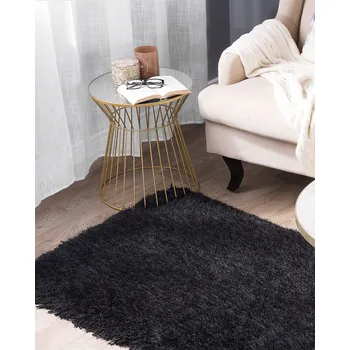 Koberec koberec Černý chlupatý 80 x 150 cm, načechraný vlněný Beliani