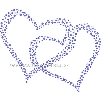 SB005 - dvě srdce hot-fix nažehlovací kamínková aplikace na textil, rozměry cca 19,2x15,9cm barva: broušené kameny barva 101 Crystal /stříbrná