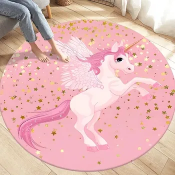 Koberec Kulatý dětský koberec s jednorožcem - 1,160 cm x 160 cm