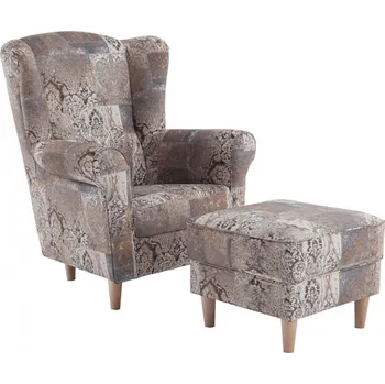 Křeslo Křeslo ušák ASTRID s taburetem, vintage vzor