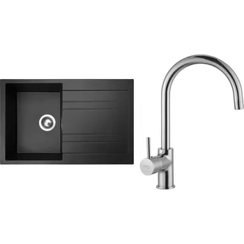 Granitový dřez Set Sinks (dřez Grande 800 Metalblack 74 + baterie Vitalia Chrom - lesklý) GRA74VICL