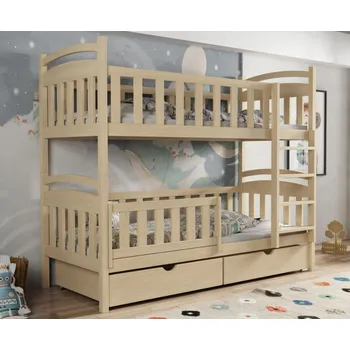 Dětská postel Dětská patrová postel z masivu borovice KRISTEN se šuplíky - 200x90 cm - PŘÍRODNÍ BOROVICE