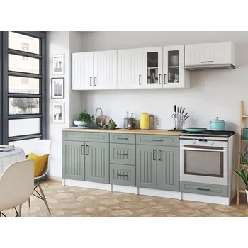 Kuchyňská linka Falco Kuchyňská linka BĚLA 240 cm, bílá/světle zelená mat