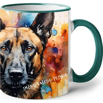 Keramický hrnek Belgický ovčák, Barva Zelená, Velikost 330 ml, Canvas Keramický hrnek s barevným uchem 2618