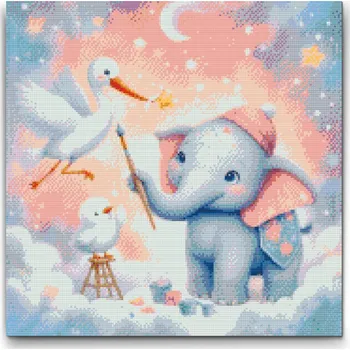 Diamantové malování Diamantové malování - Malování v oblacích - slon Velikost: 50x50cm, Rámování: Pouze srolované plátno, Diamanty: Čtvercové