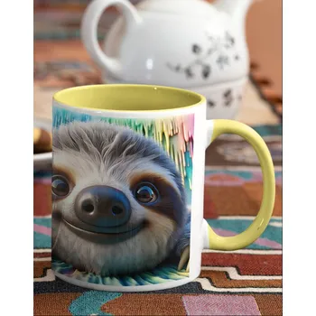 Keramický hrnek s lenochodem, Barva Žlutá, Velikost 330 ml, Canvas Keramický hrnek s barevným uchem 2605